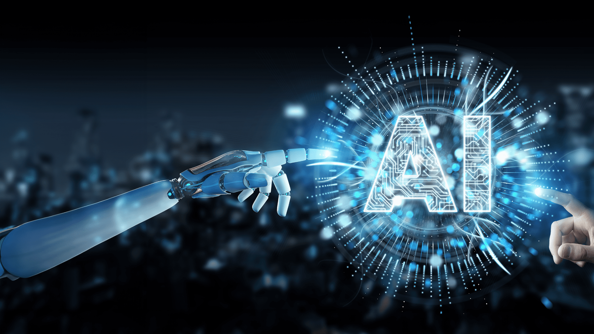 robot arm touching an ai symbol